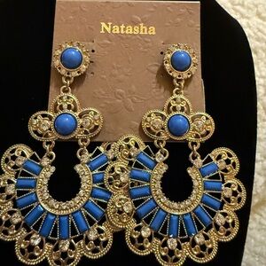 Natasha Couture Blue and Gold Filigree Earrings